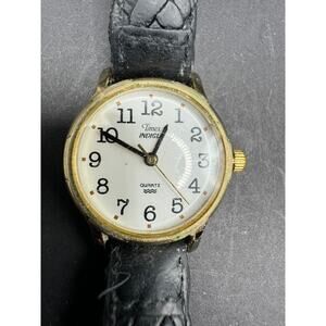Timex INDIGLO Easy Reader Gold ToneWomen's Watch w/ Black Leather Strap